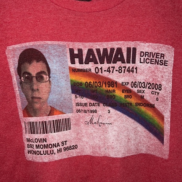 Original Superbad McLovin Fake ID Tshirt - Red - Picture 2 of 3